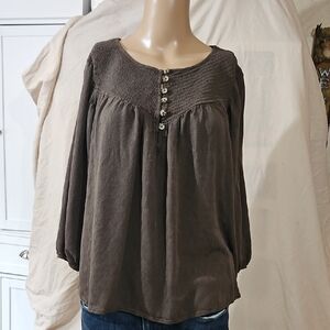 Knox Rose Brown Blouse with Button Accents